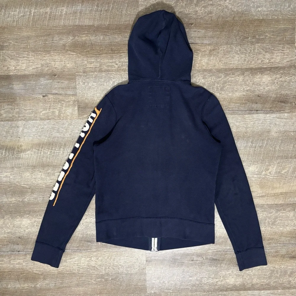 Hollister Waffle Knit Full Zip Hoodie Men's M Blue Fleece Y2K Wave Crashers - Picture 2 of 10